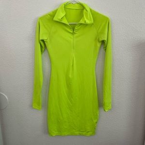 Neon green body con dress